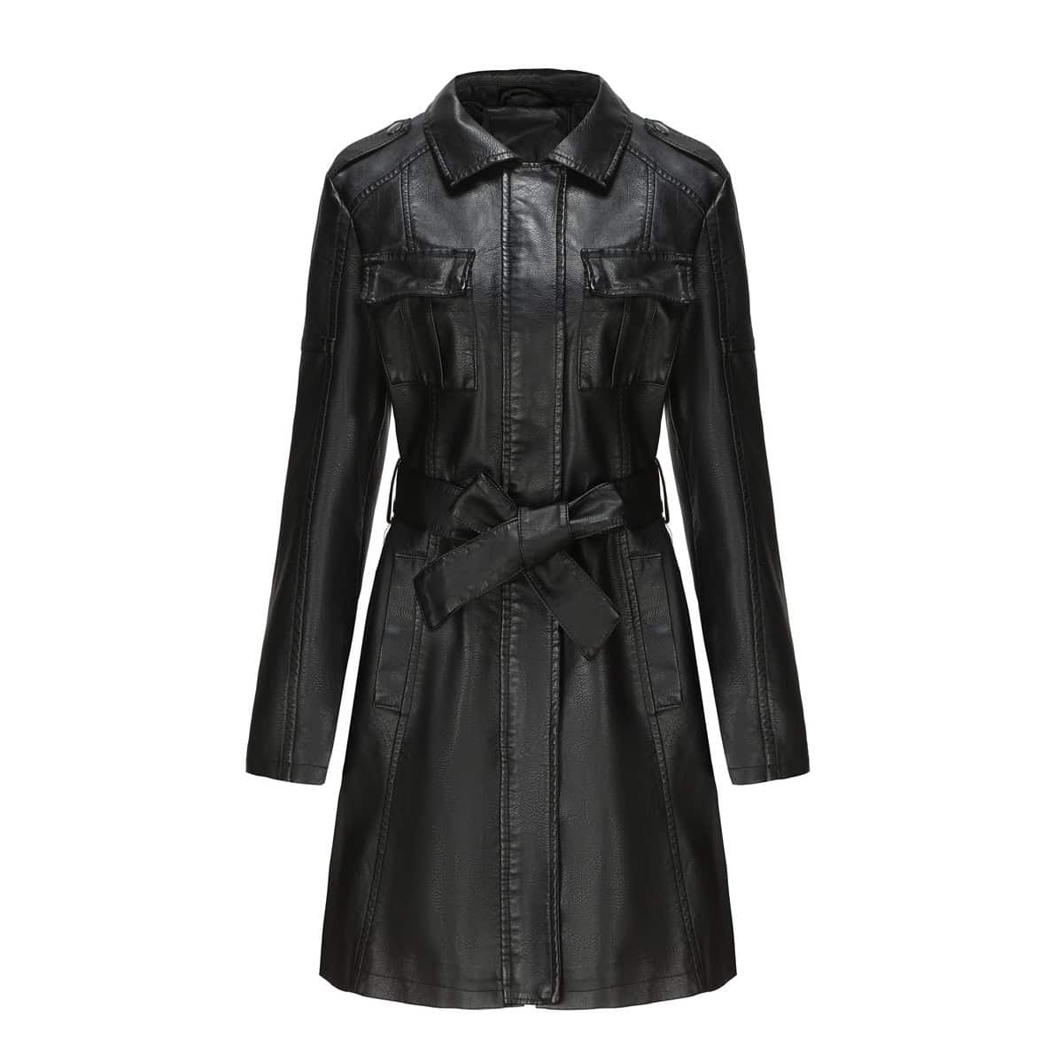 Manteau mi-long en cuir ave