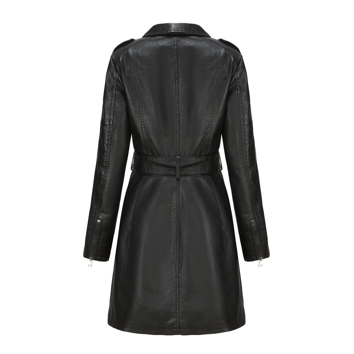 Manteau mi-long en cuir avec ceinture 6652 Demo 38