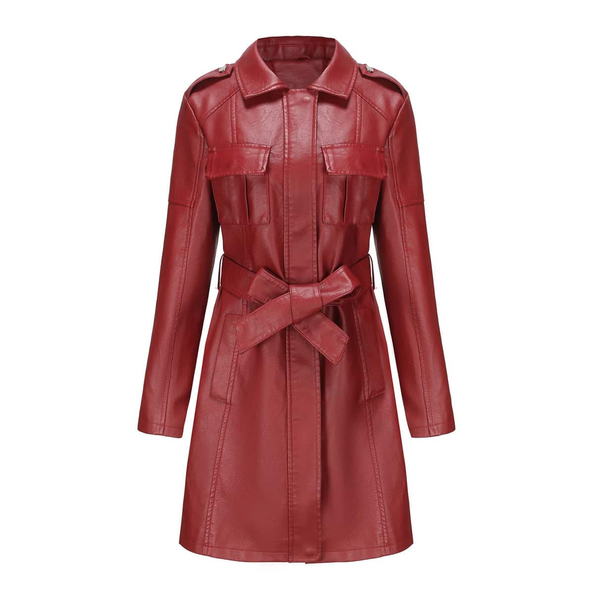 Manteau mi-long en cuir avec ceinture 6652 Demo 39