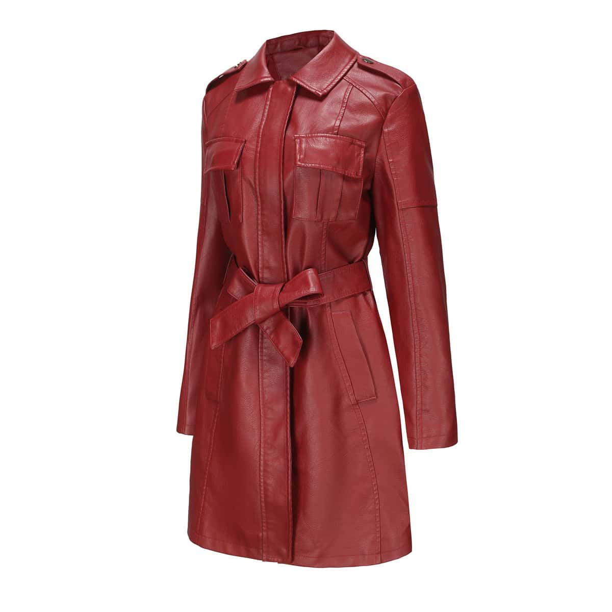 Manteau mi-long en cuir avec ceinture 6652 Demo 40