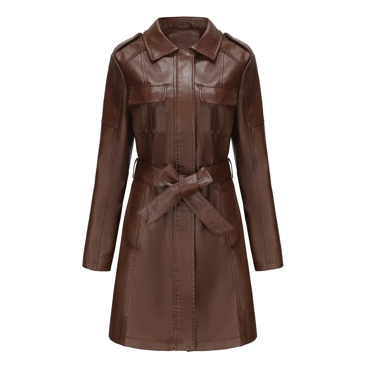 Manteau mi-long en cuir avec ceinture 6652 Demo 42