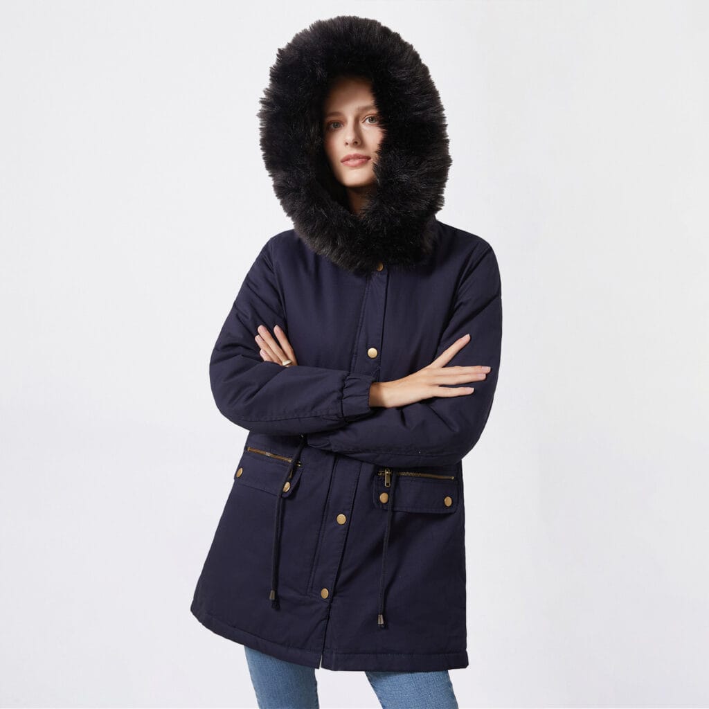 Parka femme automne hiver, doublé polaire, capuche D400-2