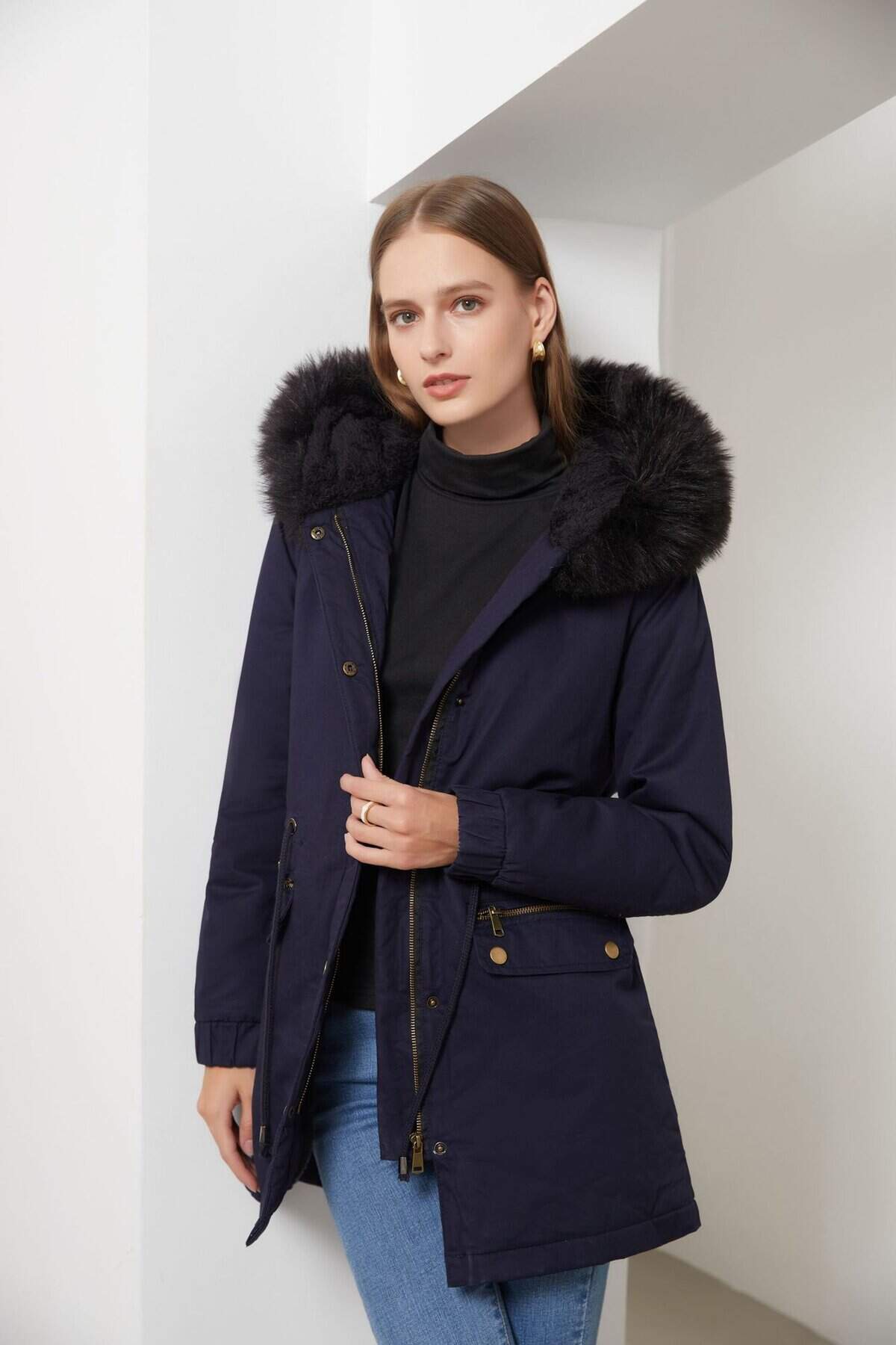 Parka femme automne hiver, doublé polaire, capuche D400 Demo 01