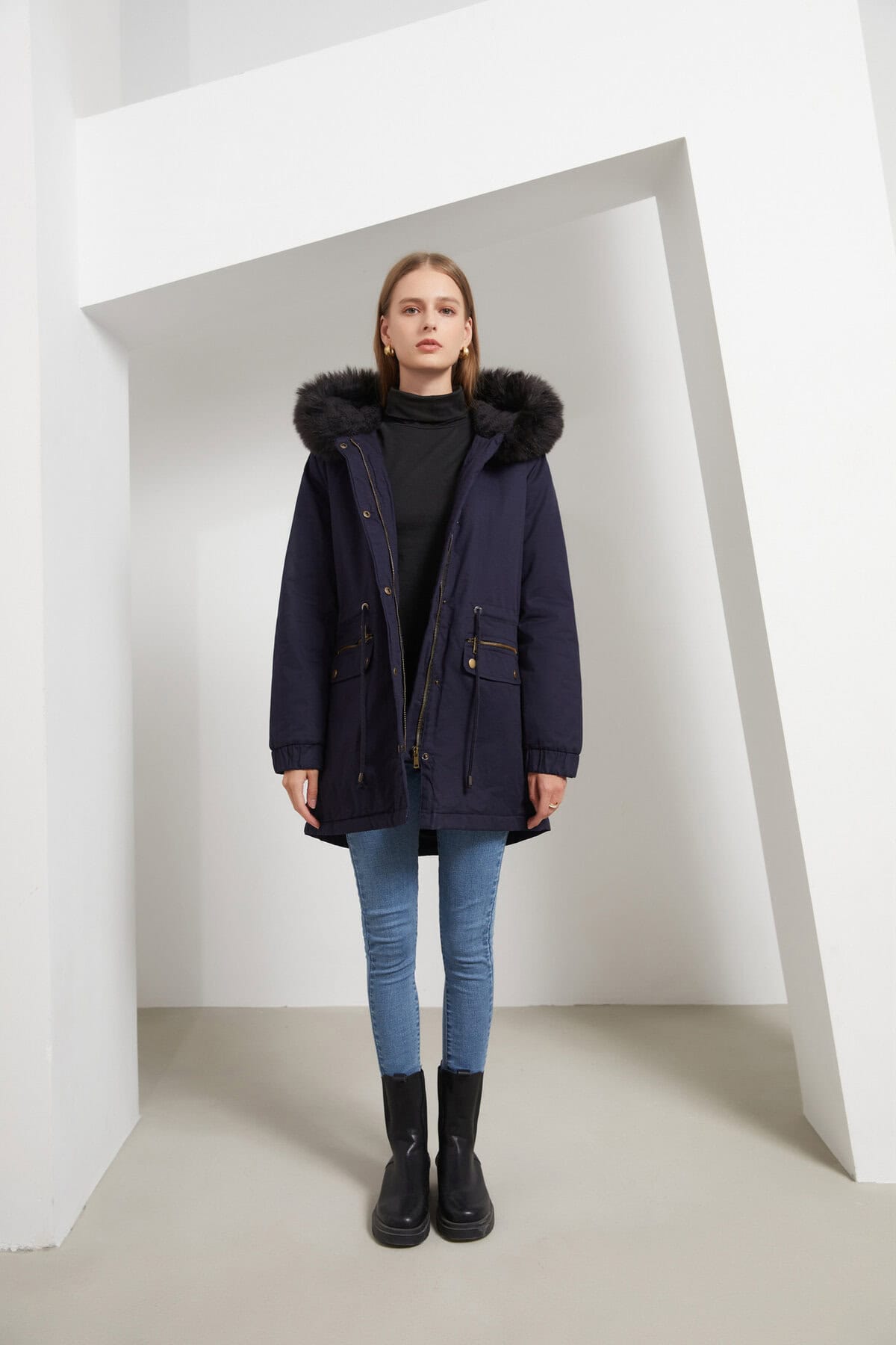 Parka femme automne hiver, doublé polaire, capuche D400 Demo 02
