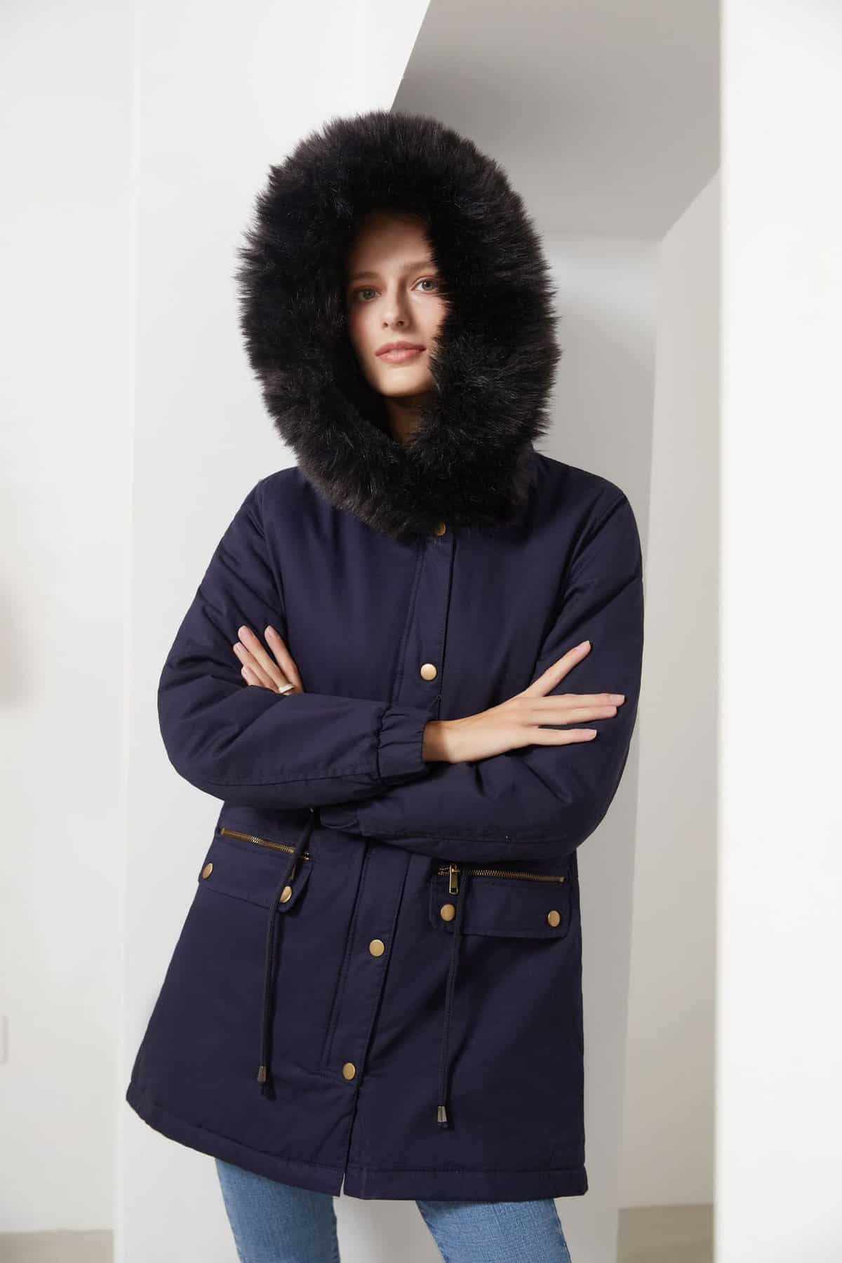 Parka femme automne hiver, doublé polaire, capuche D400 Demo 05