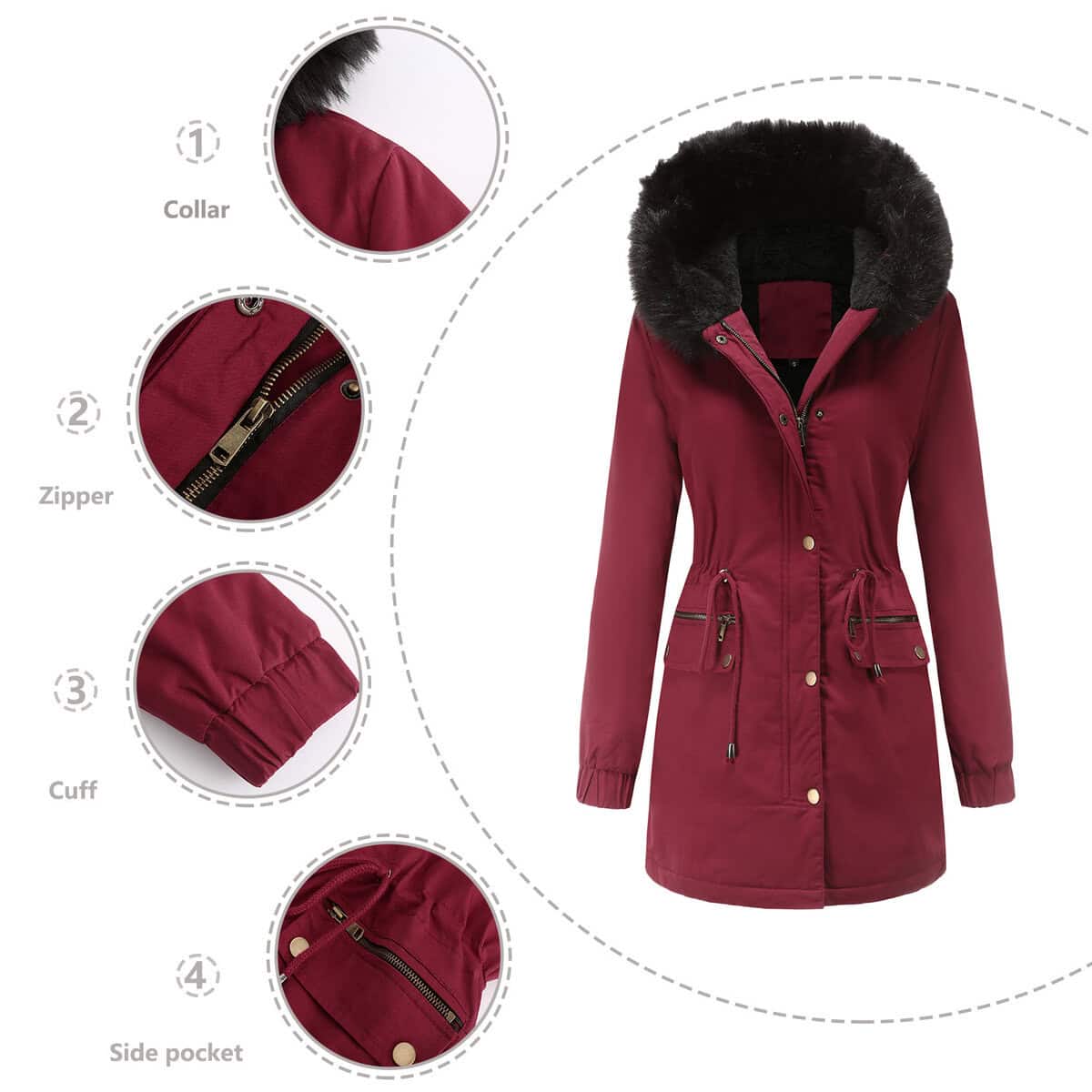 Parka femme automne hiver, doublé polaire, capuche D400 Demo 07