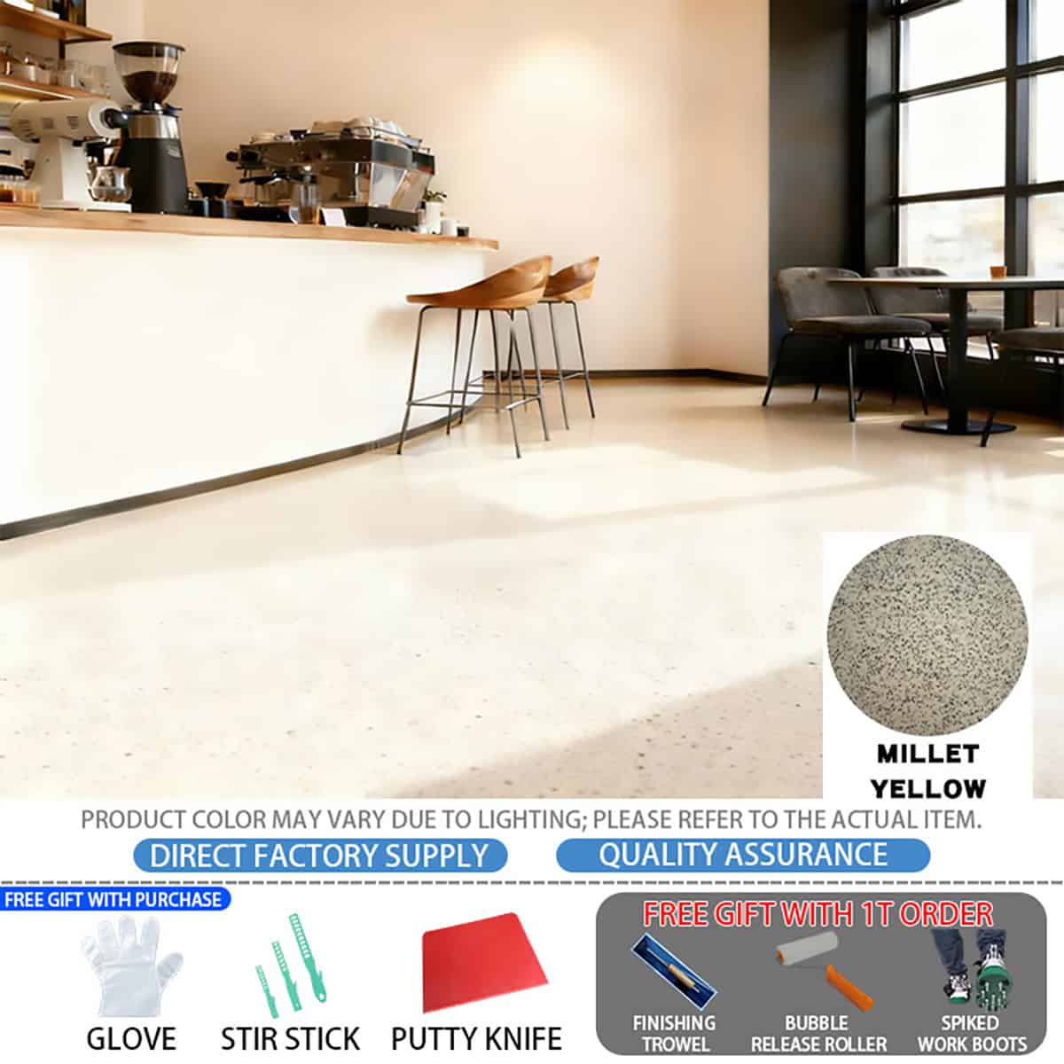 Revêtement sol en ciment époxy coloré autonivelant HYBL-HYCS_MILLET JAUNE