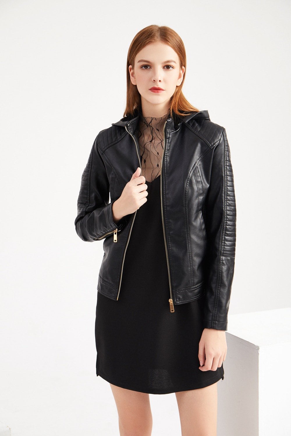Women's fleece-lined leather jacket, plus size 6677 Demo 01