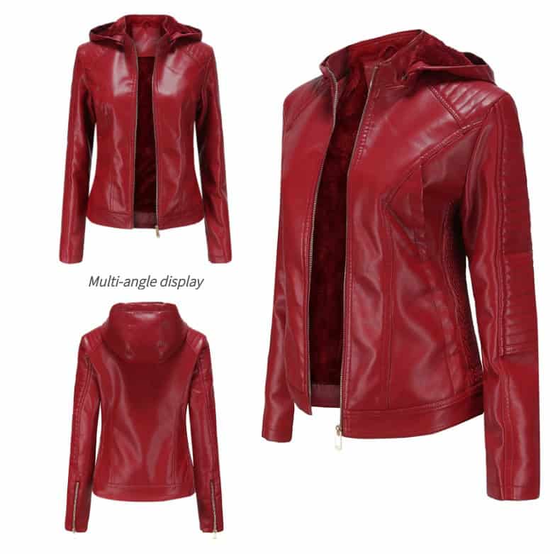 Women's fleece-lined leather jacket, plus size 6677 Demo 10