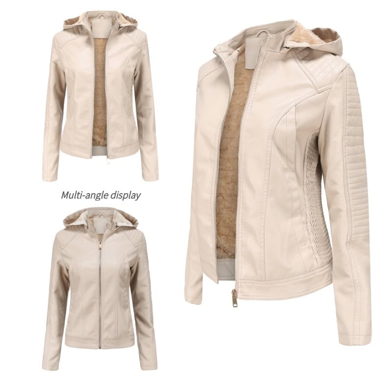 Women's fleece-lined leather jacket, plus size 6677 Demo 11