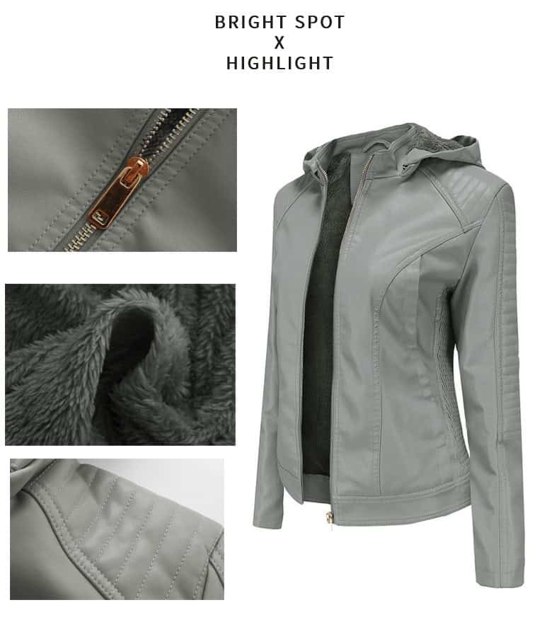 Women's fleece-lined leather jacket, plus size 6677 Demo 12