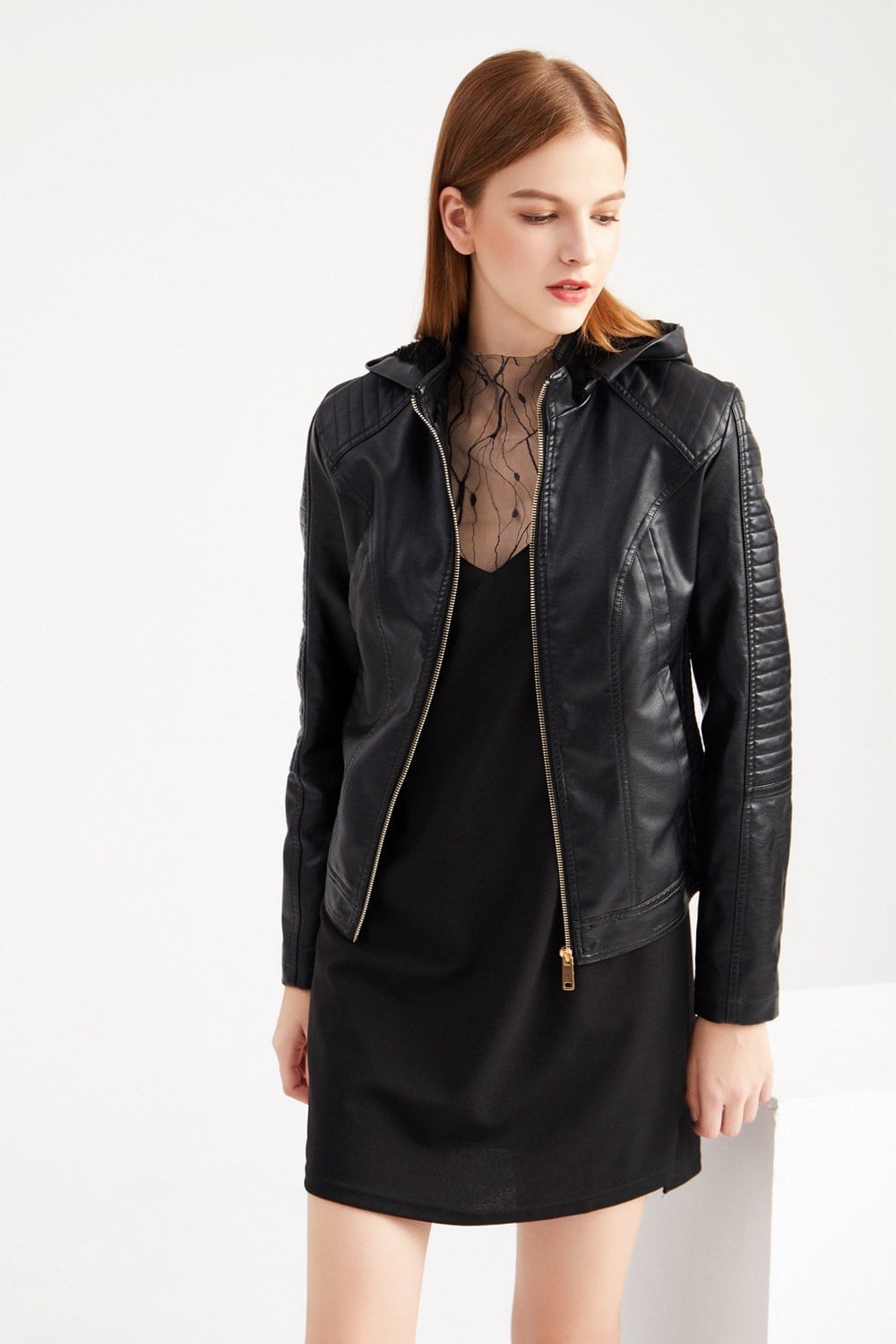 Women's fleece-lined leather jacket, plus size 6677 Demo 02