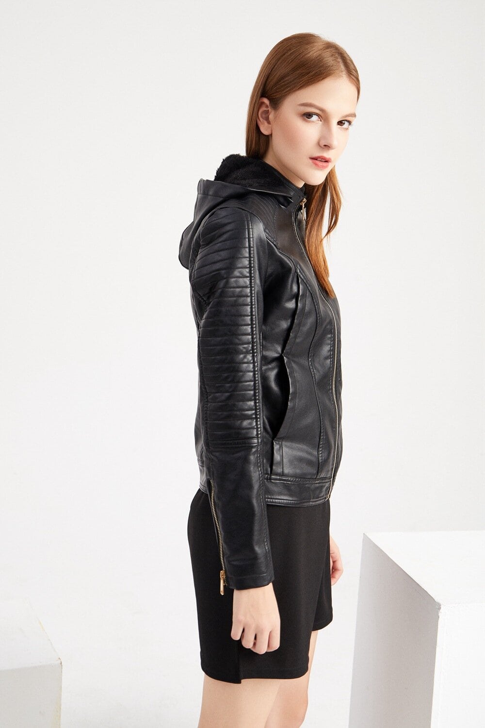 Women's fleece-lined leather jacket, plus size 6677 Demo 03