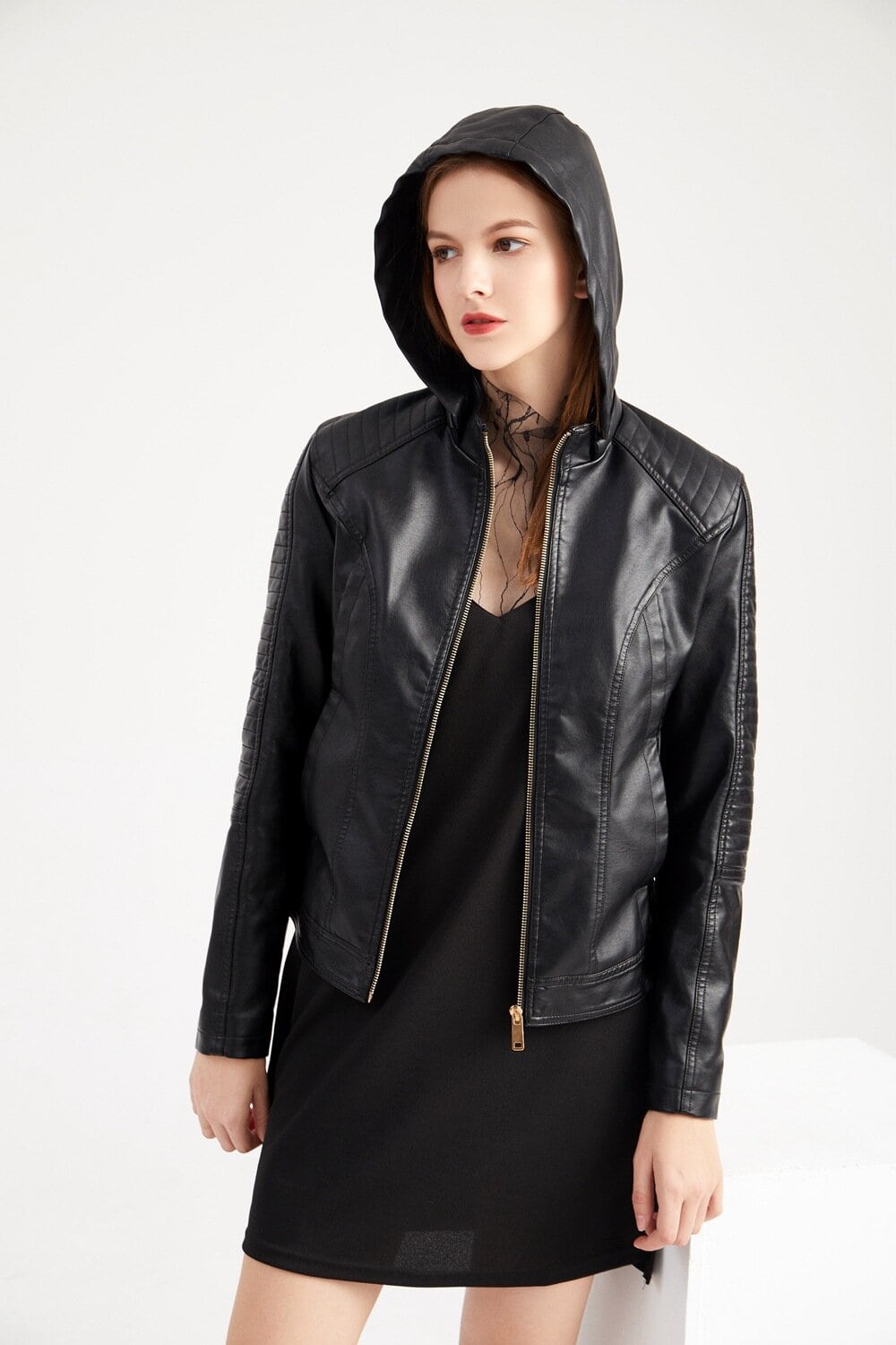 Women's fleece-lined leather jacket, plus size 6677 Demo 04