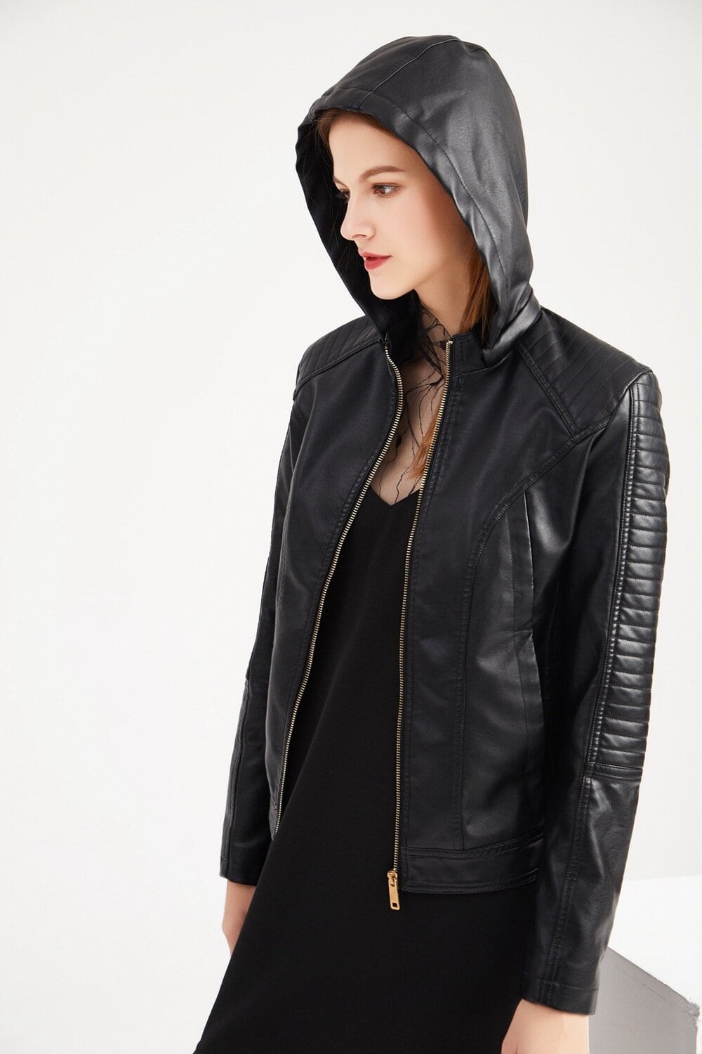 Women's fleece-lined leather jacket, plus size 6677 Demo 05