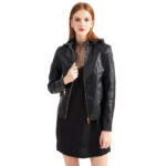 Veste en cuir femme doublée polaire grande taille 6677 n01