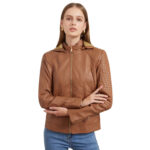 Veste en cuir femme doublée polaire grande taille 6677 n010-marron