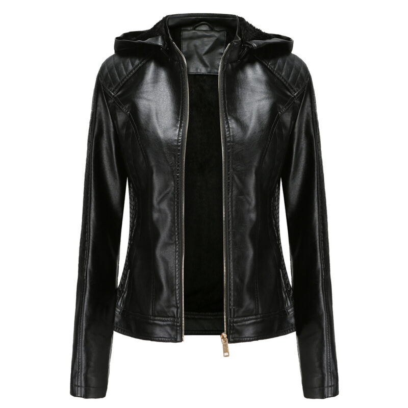Veste en cuir femme doublée polaire grande taille 6677 n011-noir