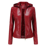 Veste en cuir femme doublée polaire grande taille 6677 n012-rouge