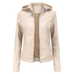 Veste en cuir femme doublée polaire grande taille 6677 n05-abricot clair