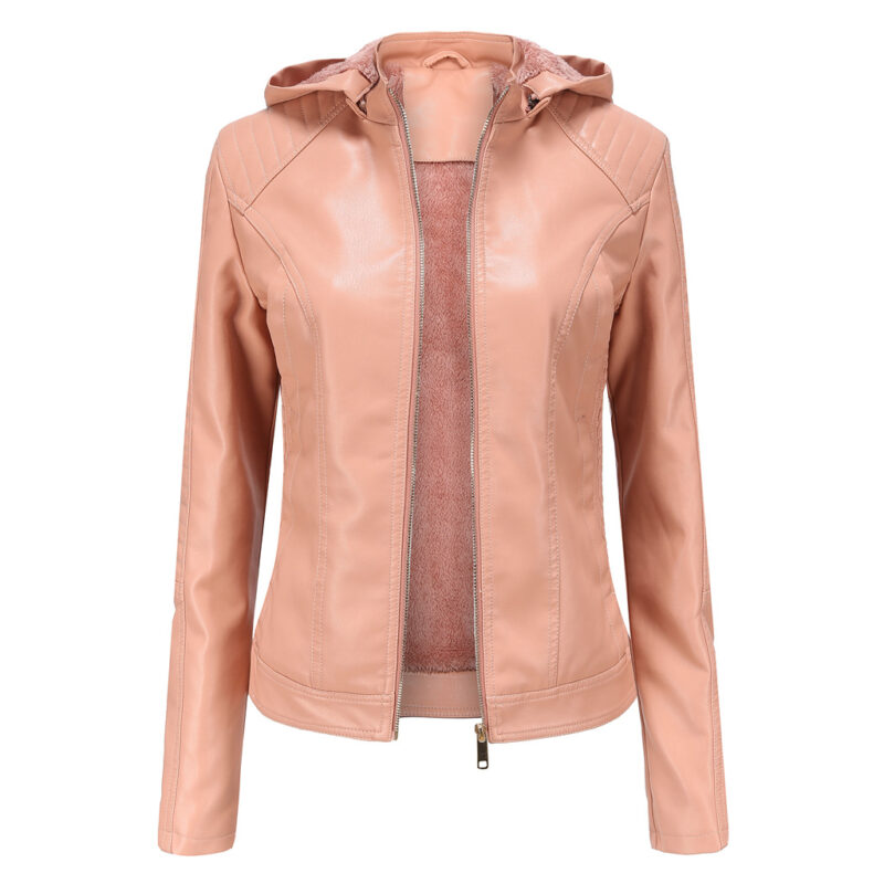 Veste en cuir femme doublée polaire grande taille 6677 n07-abricot