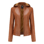Veste en cuir femme doublée polaire grande taille 6677 n08-chameau