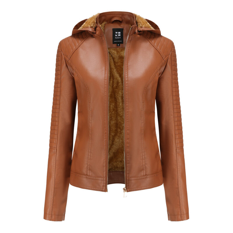 Veste en cuir femme doublée polaire grande taille 6677 n08-chameau