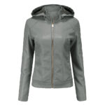 Veste en cuir femme doublée polaire grande taille 6677 n09-gris