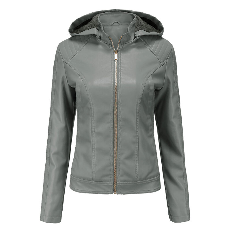 Veste en cuir femme doublée polaire grande taille 6677 n09-gris