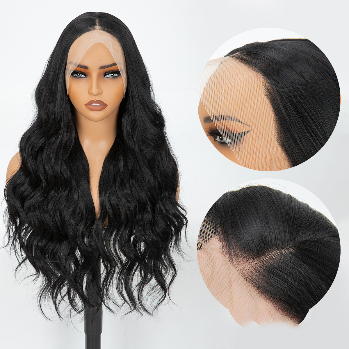Wavy Bio-Synthetic Fiber Lace Wig LMM-204&1B-Demo 002