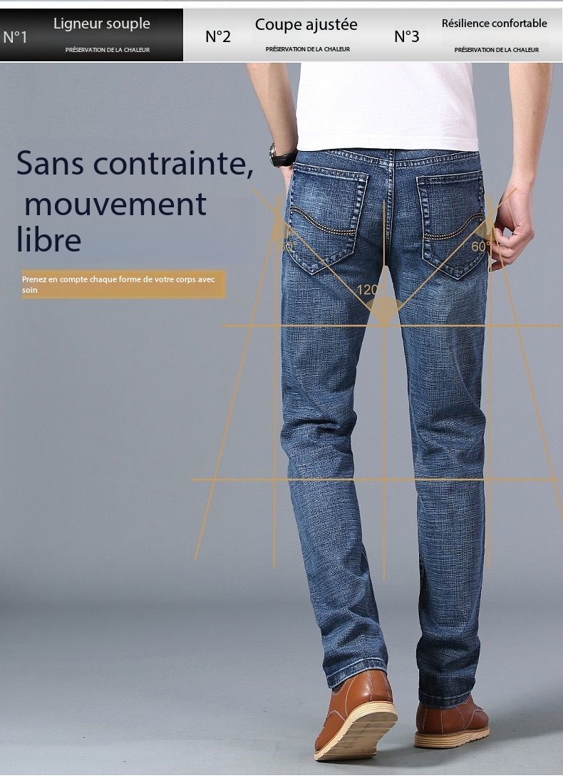 Men's Straight-Leg Stretch Denim Pants 02-008 Blue [Stretch Version] Demo 0014