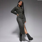 Robe en jean femme. Robe longue à col boutonné 218621-03