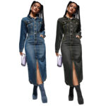 Robe en jean femme. Robe longue à col boutonné 218621