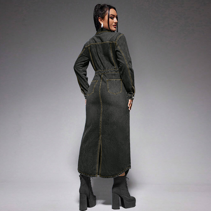 Women's denim dress. Long dress with button-down collar 218621 Demo 09