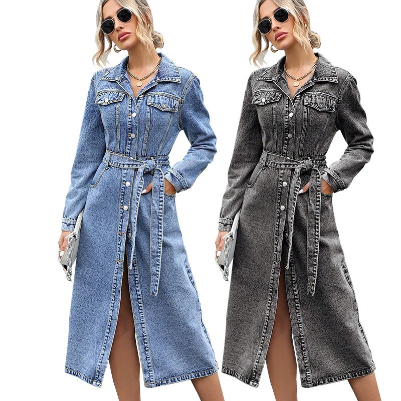 Fitted long-sleeve denim dress 291 Demo 001