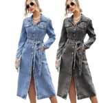 Women's fitted long-sleeve denim dress 291