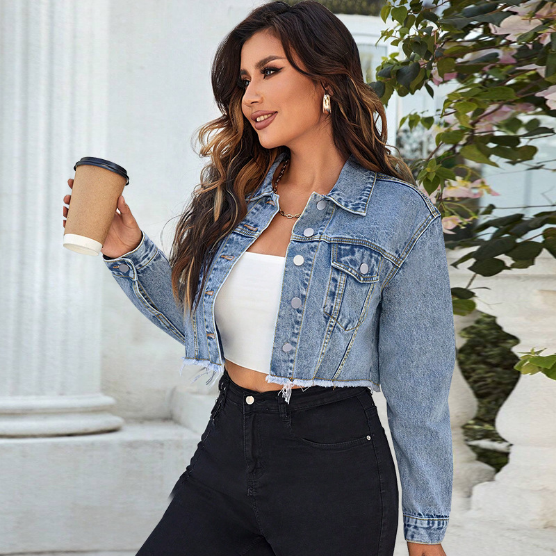 Women's denim jacket with fringed collar 218697 Demo 09