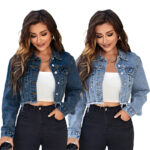 Veste en denim femme, à col à franges 218697n2-01