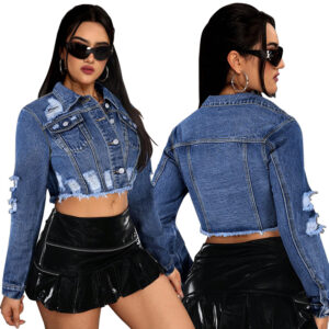 Veste en jean femme, sexy, style élégant, denim femme. 218753