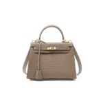 25 cm Gris Sac à main femme en cuir de vache haut grain à motif autruche, grande capacité KZYJ0 motif d’autruche KL- 002n