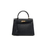25 cm Noir Sac à main femme en cuir de vache haut grain à motif autruche, grande capacité KZYJ0 motif d’autruche KL- 002n