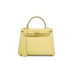 25 cm jaune Sac à main femme en cuir de vache haut grain à motif autruche, grande capacité KZYJ0 motif d’autruche KL- 002n
