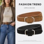 Ceinture cuir femme à boucle carrée, mode rétro 27954