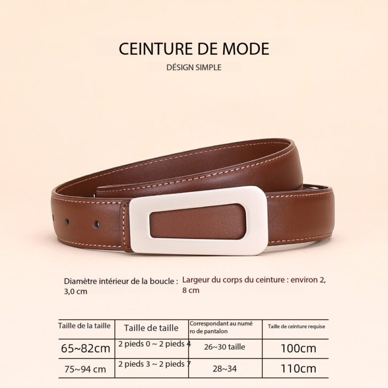 Ceinture cuir femmes, ceinture polyvalente haut de gamme Carré de taille 3.0-01 Brown
