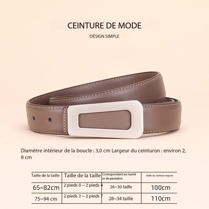 Ceinture cuir femmes, ceinture polyvalente haut de gamme Carré de taille 3.0-01 Kaki