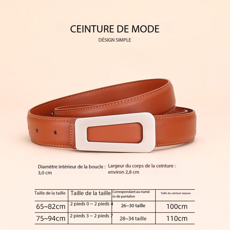 Ceinture cuir femmes, ceinture polyvalente haut de gamme Carré de taille 3.0-01 Orange