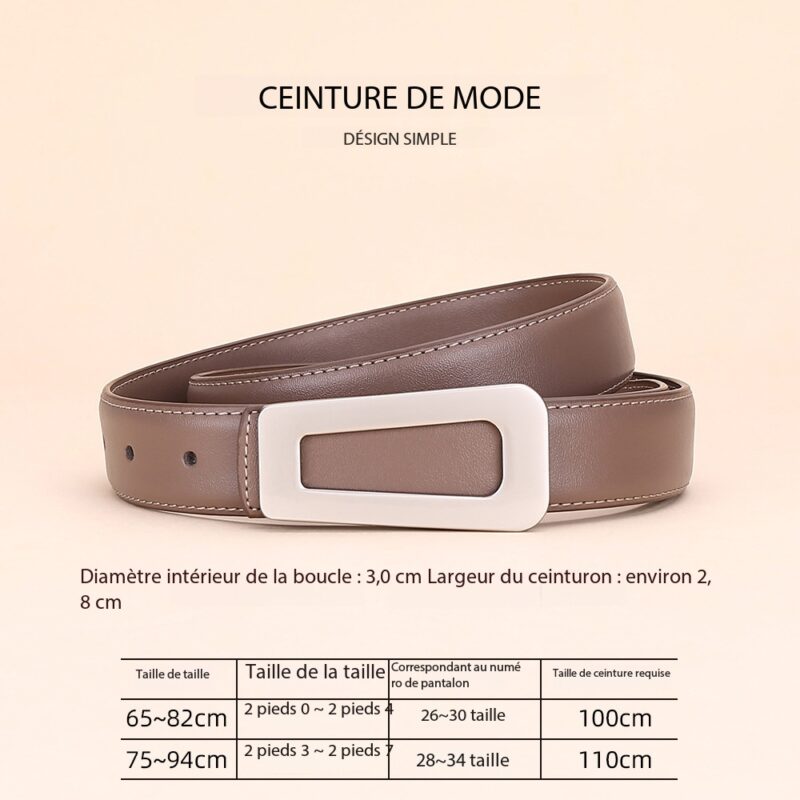 Ceinture cuir femmes, ceinture polyvalente haut de gamme Carré de taille 3.0-01 Thé au lait