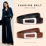 Ceinture cuir femmes, ceinture polyvalente haut de gamme Carré de taille 3.0