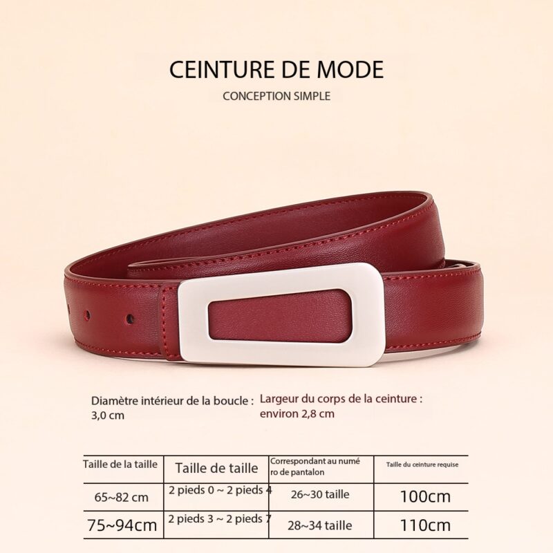 Ceinture cuir femmes, ceinture polyvalente haut de gamme Carré de taille 3.0-Bourgogne