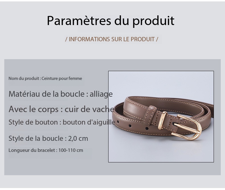 Ceinture cuir pour femmes, ceinture en cuir de vachette 2002 Demo 04